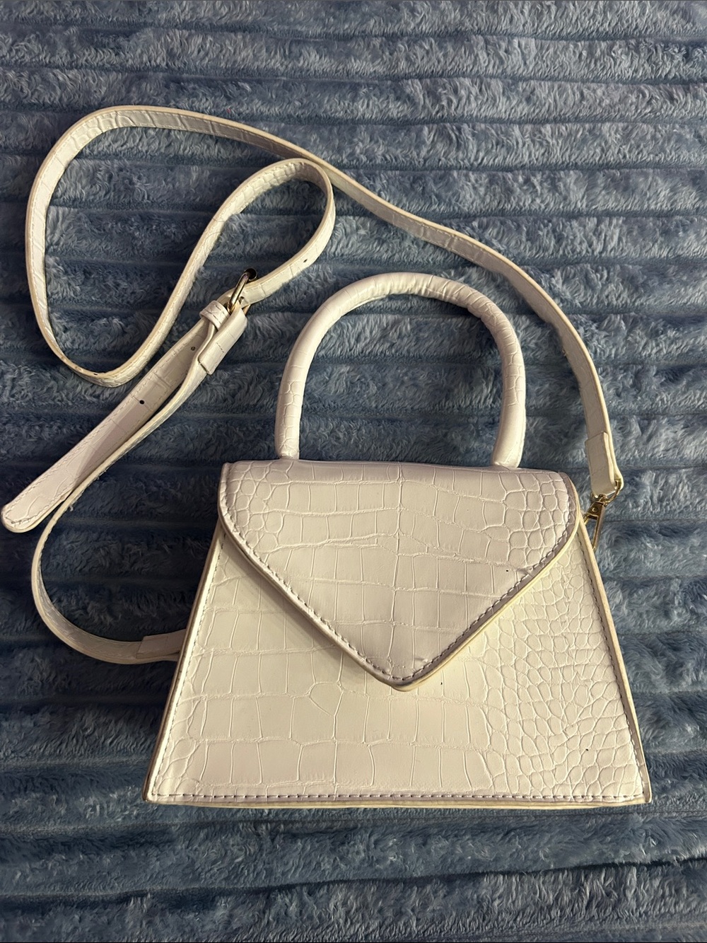 White Croc-Embossed Top Handle Crossbody Bag